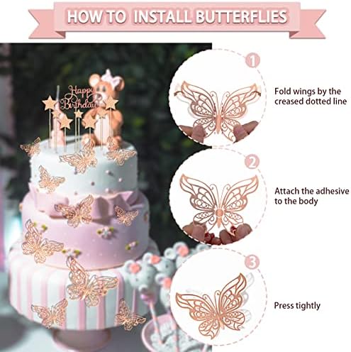 Guudmua 285 Pcs Rose Gold Party Decorations, Birthday Decorations For Women Or Girl - Knives, Forks and Spoons, Tiara, Butterfly, Sash, Paper Pom Poms, Balloon Stand, Tableware For 25 Guests - Image 3