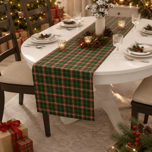 Christmas Decorations - Red Green Plaid Christmas Table Runner - Image 5