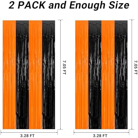 ZATAYE 2 Pack Orange Black Halloween Foil Curtain Streamer Decorations - Image 2