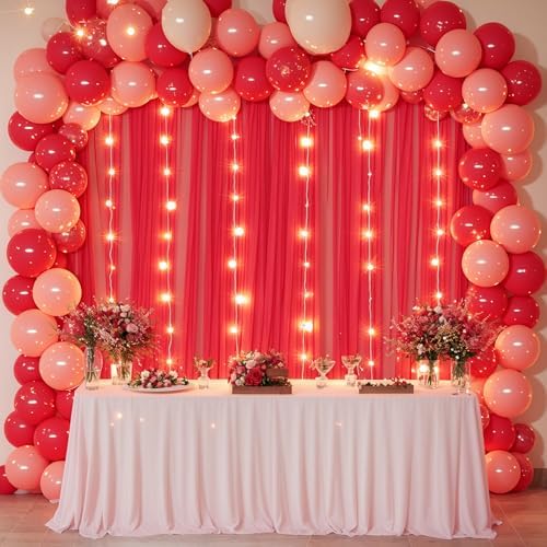 20x10ft Red Tulle Backdrop Curtain with Lights String for Parites, Sheer Photo Backdrop Curtains with Lights for Christmas Wedding Ceremony Reception Bridal Shower Baby Shower Birthday Party - Image 6