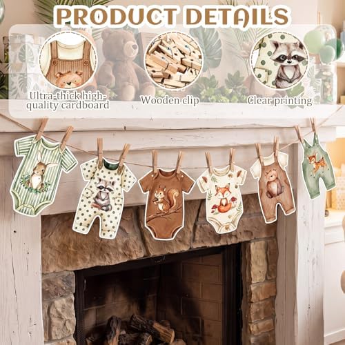 Frienda Woodland Baby Shower Banner Gender Neutral Sage Green Bodysuit Set - Image 4