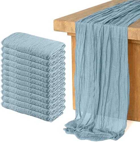 12 Pack Cheesecloth Table Runner, Runner Gauze Boho Wedding Decor Romantic Table Runner for Wedding Birthday Party(35" x 118")(Grayblue) by Home