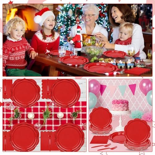 96 Pcs Red Paper Plates and Napkins Set Party Supplies Serve for 50 Guest - Image 5