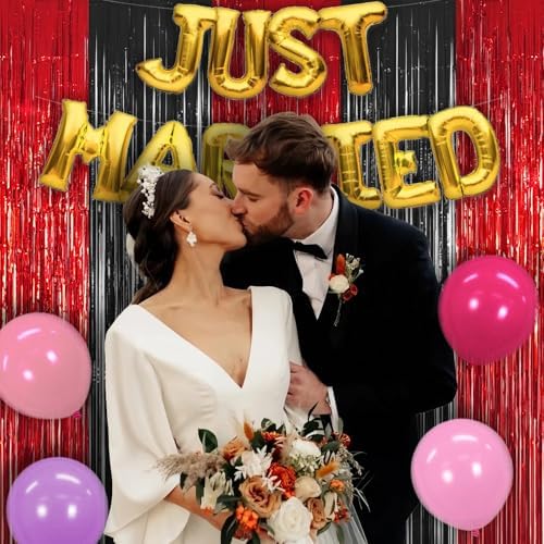 5 Pack 3.28ft x 6.56ft Red&Black Tinsel Foil Fringe Curtains, Photo Booth Backdrop Party Decorations for Birthday Wedding Baby Shower Graduation Bachelorette New Years - Image 4