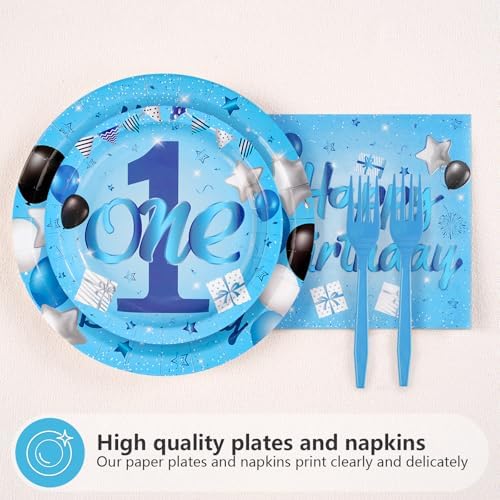 96Pcs Blue 1st Birthday Party Decorations for One Year Old, Serves 24 - Image 2
