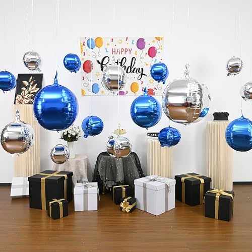 Togvu Blue Silver Round Foil Balloons, 16PCS Different Sizes 4D Ball Balloon - Image 4