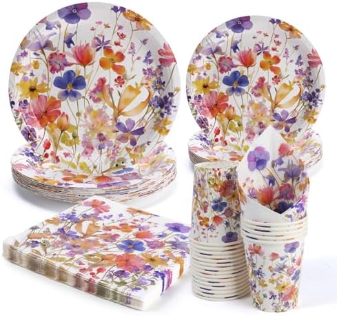 80 PCS Floral Paper Plates, Floral Wildflower Paper Plates and Napkins Party Supplies for Birthday Bridal Shower Picnic Tea Time, Serve for 20 Guests by WelcometoUVTQSSP