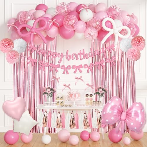 Pink Bow Birthday Party Decorations Coquette Bow Decoration for Women Girls by OuddyParty