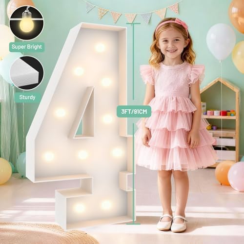 3FT Marquee Light Up Number 4, 10 bulbs with Water Bag, Pre-cut for Party - Image 3