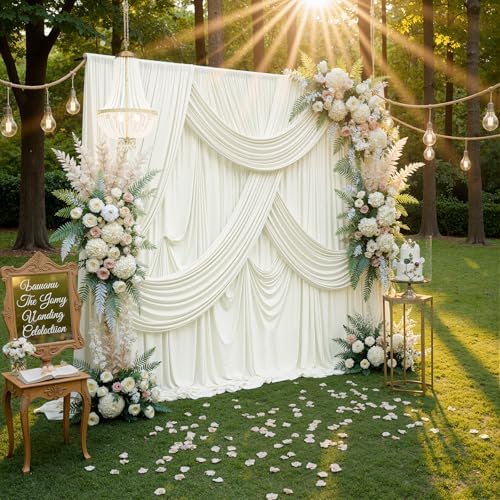 30ft x 10ft Wrinkle Free Ivory Backdrop Curtains for Parties, 6 Panels 5x10ft Polyester Photo Backdrop Drapes for Wedding Birthday Photography Background Baby Shower - Image 6