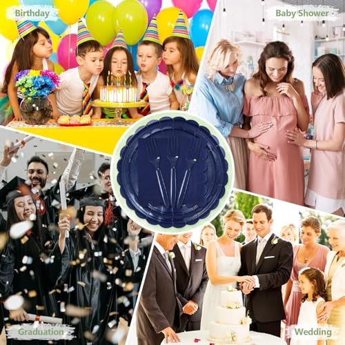 100 Navy Blue Paper Plates and Napkins Disposable for Party, 25-9"&25-7" - Image 7