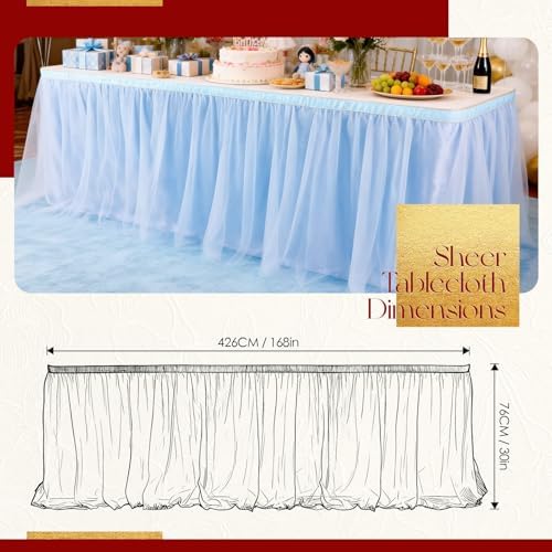THARAHT Tulle Table Skirt 14FT 420CM Long for Rectangle Tables Round Tables Ruffle Desk Skirt for Princess Girls Birthday Party Cake Dessert Decorations Table Skirt - Image 2