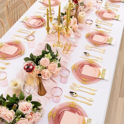 Hioasis 175 Pcs Burgundy Gold Plates for Party - Image 6