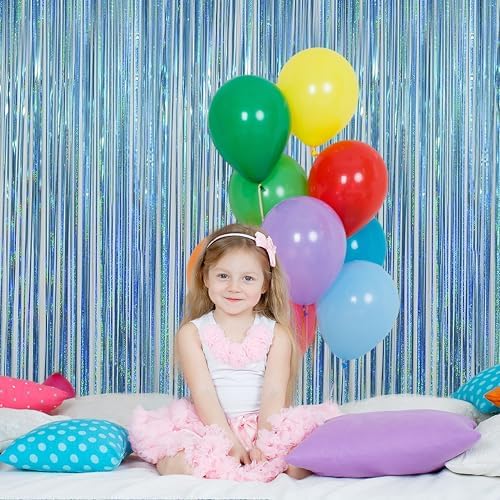 Melsan Light Blue Foil Curtain Backdrop for Birthday Decorations, 2 Pack - Image 4