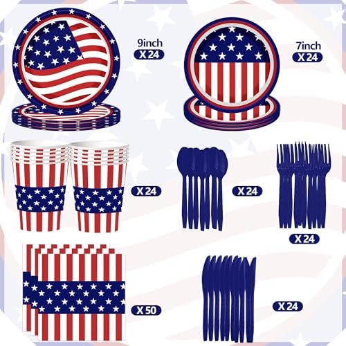 194 Pcs 4th of July Paper Plates and Napkins Party Supplies - Image 2