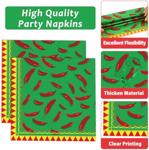 100 Pcs Chili Cook Off Party Plates and Napkins Set Pepper Birthday Decorations Mexican Party Supplies Mayo Tableware Fiesta Themed Party Favors for Red Chili Party Decorations Serves 25 - Image 3