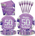 96Pcs Purple and Silver 50th Birthday Party Decorations for Women Serves 24 by Greencian