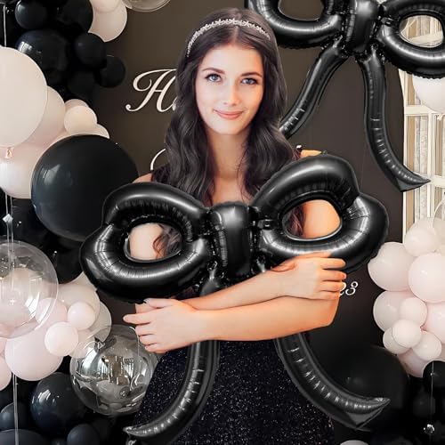 4 Pcs Bow Birthday Decorations Black Bow Balloons Bow Party Decorations Giant Foil Balloon for Girl Women Baby Shower Bridal Engagement Wedding Decor Bachelorette Party Supplies - Image 5