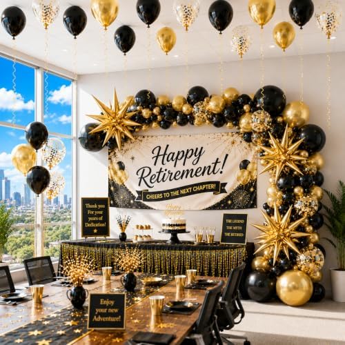 Black and Gold Balloon Garland Arch Kit with Star Balloons - Image 4
