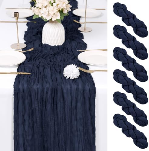 6 Pack Navy Blue Cheesecloth Table Runner 17x108 Inch Semi Sheer Boho Gauze Cheese Cloth Fabric Table Runners Table Decor for Wedding Party Baby Shower Birthday Home Decor Garden Farmhouse by Unknown
