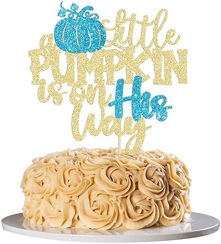1Pc Little Pumpkin is on His Way Cake Topper Blue Glitter Boy Pumpkin Baby Shower Cake Topper Decorations for Autumn Little Pumpkin Themed Baby Shower Kids Boys Birthday Party Supplies by Ephlyn