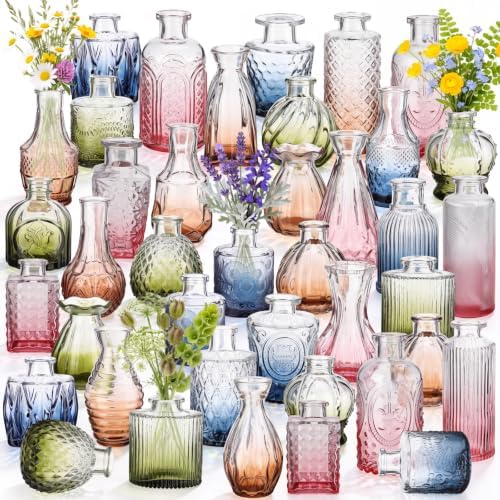 40 Pcs Colorful Glass Bud Vases for Fall Wedding, Vintage Multicolor by Unknown