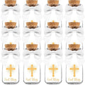 Ethisa Vintage 12 Pack Baptism Glass Bottles with Ribbons and Stickers - Classy God Bless Party Favors for Baptism and 1st Communion - Bautizo Table Centerpiece Decoration - Baby Christening Candy Jar by Ethisa