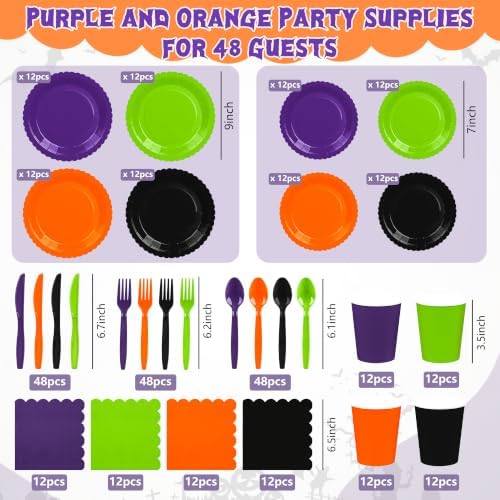 336 Pcs Halloween Party Plates and Napkin Set, Gradient Scalloped Tableware - Image 2