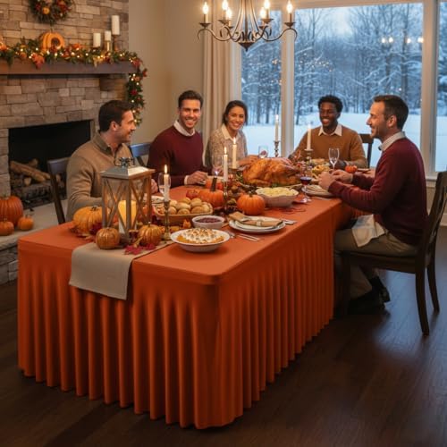 HolidayIdeas 4 Pack Rust Spandex Table Skirts 6ft Fall Tablecloths Ruffle - Image 3