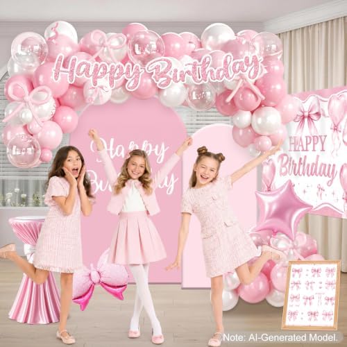 Pink Bow Birthday Decorations, All-in-One Decor Set for 25 Guests - Image 4