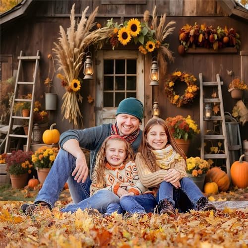 10x8ft Fall Photo Backdrop Rustic Wooden Barn Door Pumpkin Harvest Backdrop Country Fall Festival Backdrops for Photoshoot Thanksgiving Decorations Photographic Studio Photo Backgrounds - Image 3