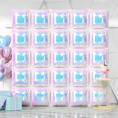 NISOCY 25PCS Iridescent Square Foil Balloons Wall Backdrop by NISOCY