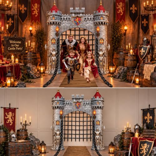 Medieval Castle Door Cover and Fence Backdrop with Paper Chains for Party - Image 6