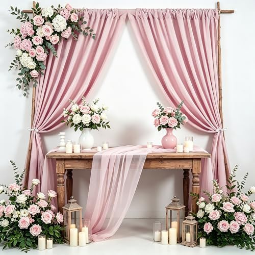 Dusty Rose Backdrop Curtains 30ftx10ft Wedding Polyester Photo Drapes - Image 5