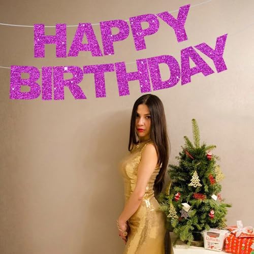 BEISHIDA Pre-Strung Glitter Purple Happy Birthday Banner Party Sign Decor - Image 4