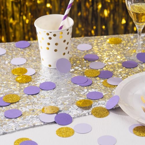 MOWO Gold Purple and Lavender Confetti Table Decoration, 1.2'', 200pc - Image 2