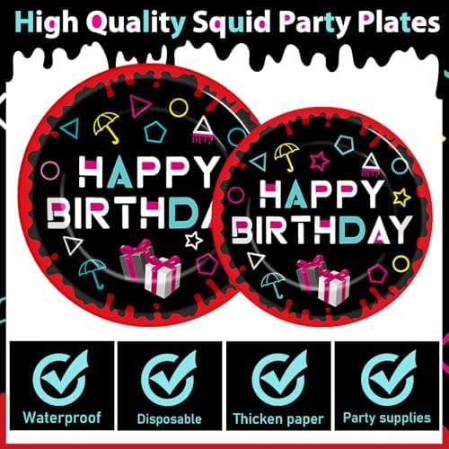 96pcs Squid Birthday Plates and Napkins Squid Party Supplies Survival Theme Disposable Tableware Set for Kids Men Women Retro Challenge Theme Birthday Party Supplies Decoration Serve 24 - Image 3