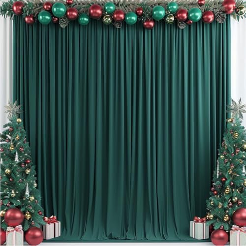 10x10ft Wrinkle Free Hunter Green Backdrop Curtain for Parties Soft Fabric Drapes Wedding Dark Green Curtain Backdrop for Birthday Party Decorations Background for Photography 5x10ft,2 Panels by ESGOTBME