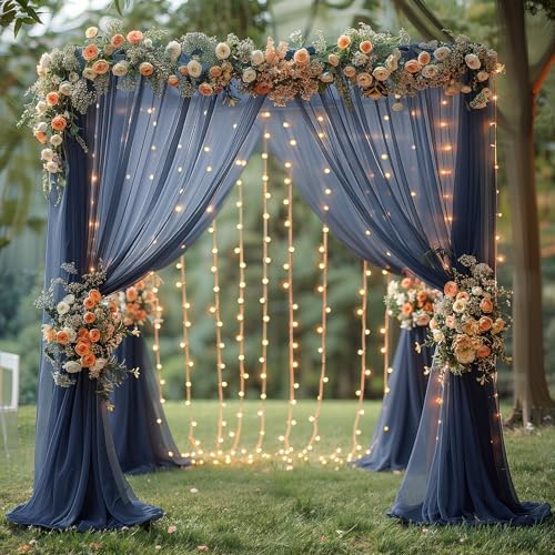 30×10ft Navy Blue Tulle Backdrop Curtain with Lights String for Parties, Sheer Photo Backdrop Curtains for Wedding Party Photography Background - Image 3