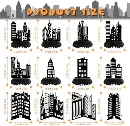 Pickmesh 12 Pieces Hero Party Decorations City Skyscraper Honeycomb Centerpieces Table Decorations Skyline Buildings Table Topper for Hero Birthday Skyscraper Party Supplies - Image 2