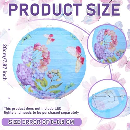 Panelee 12 Pcs Butterfly & Floral Theme Party Decorations Floral Hanging Paper Lanterns 8 Inches Round Flower Paper Lanterns for Summer Tea Party Ceiling Garden Wedding Bridal Decor Supplies - Image 2