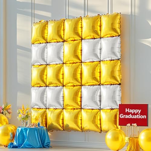 NISOCY 25PCS Gold and White Square Foil Balloons Wall Backdrop - Image 6