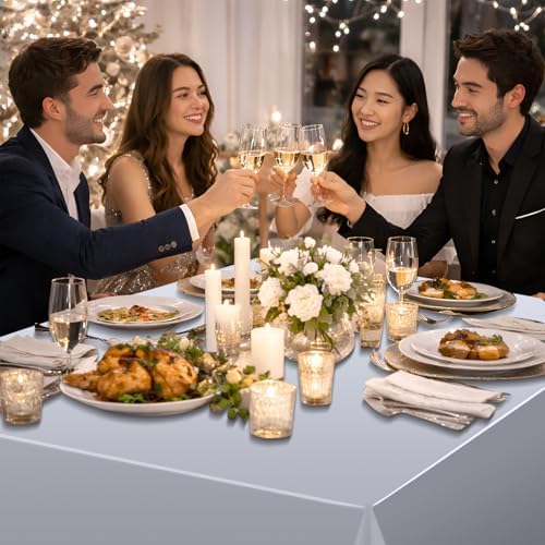 6 Pack Silver Plastic Tablecloth, Disposable Rectangle Table Covers, Holographic Metallic Foil Tablecloth Silver Party Supplies Decorations for Birthday Graduation Disco Bachelorette, 54x108Inch - Image 7