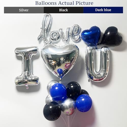 Blue Black Silver Balloons with I LOVE YOU & HAPPY BIRTHDAY Foil Balloons & Rose Petals for Romantic Special Night, Anniversary, Valentine Day, Birthday Decorations for Him, Bedroom, Hotel Room - Image 3