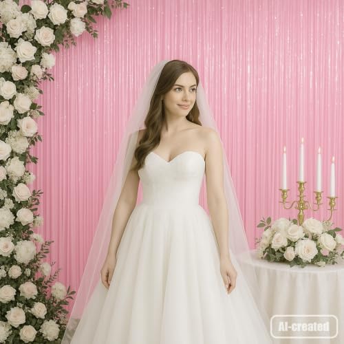 Voircoloria Pastel Pink Foil Fringe Backdrop Curtains, 3.3x8.2ft, 3 Pack - Image 5