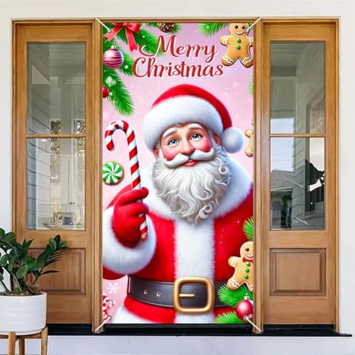 BlissYard Christmas Door Cover Santa Candy Cane 35x71 Inch Polyester by BlissYard