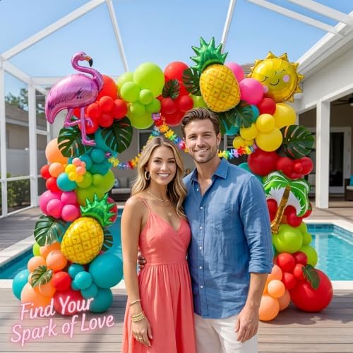 Flamingo Tropical Balloon Garland kit Hot Pink Teal Orange Mylar Pineapple Palm Ballloon arch For Summer Beach Hawaiian Luau Aloha Birthday Baby Shower Party Decorations - Image 3
