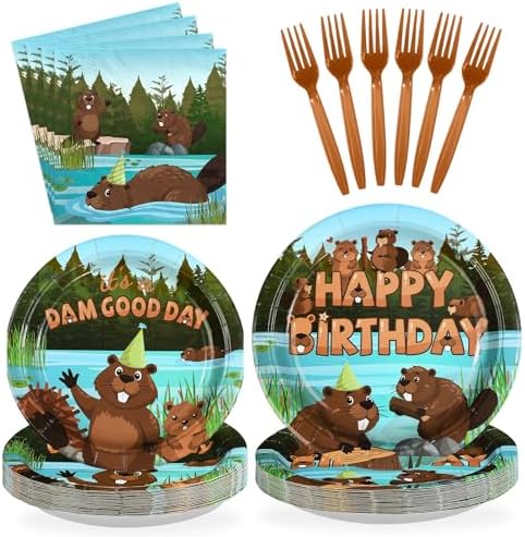 96Pcs Beaver Birthday Party Decorations Serves 24 by Greencian