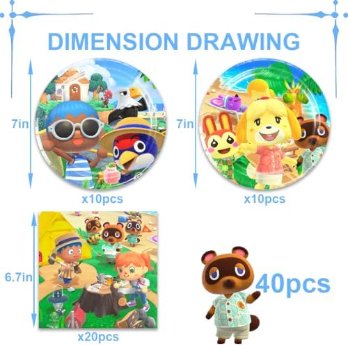 Animal-Crossing Party Supplies 40pck include 20 plates, 20 napkins for the Animal Crossing birthday party decoration - Image 2