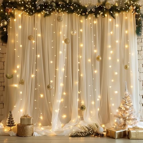 Fomcet Tulle Backdrop Curtains with Lights Champagne 10x10ft Sheer Curtain - Image 6